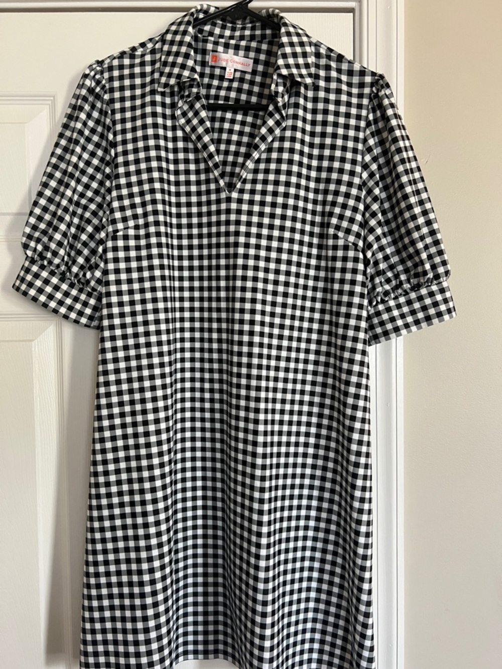Jude Connally Black & White Gingham Collared Dress